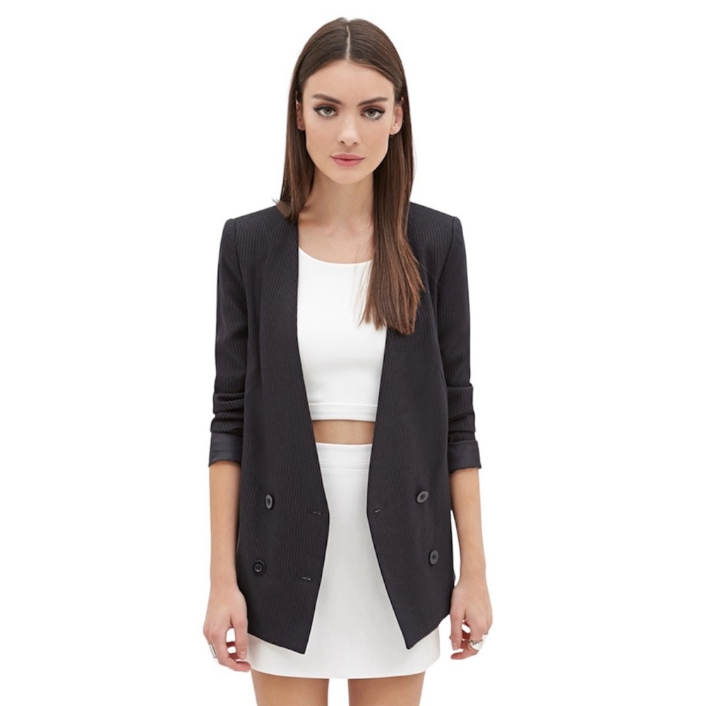Forever 21 Collarless Pinstriped Blazer Size Small